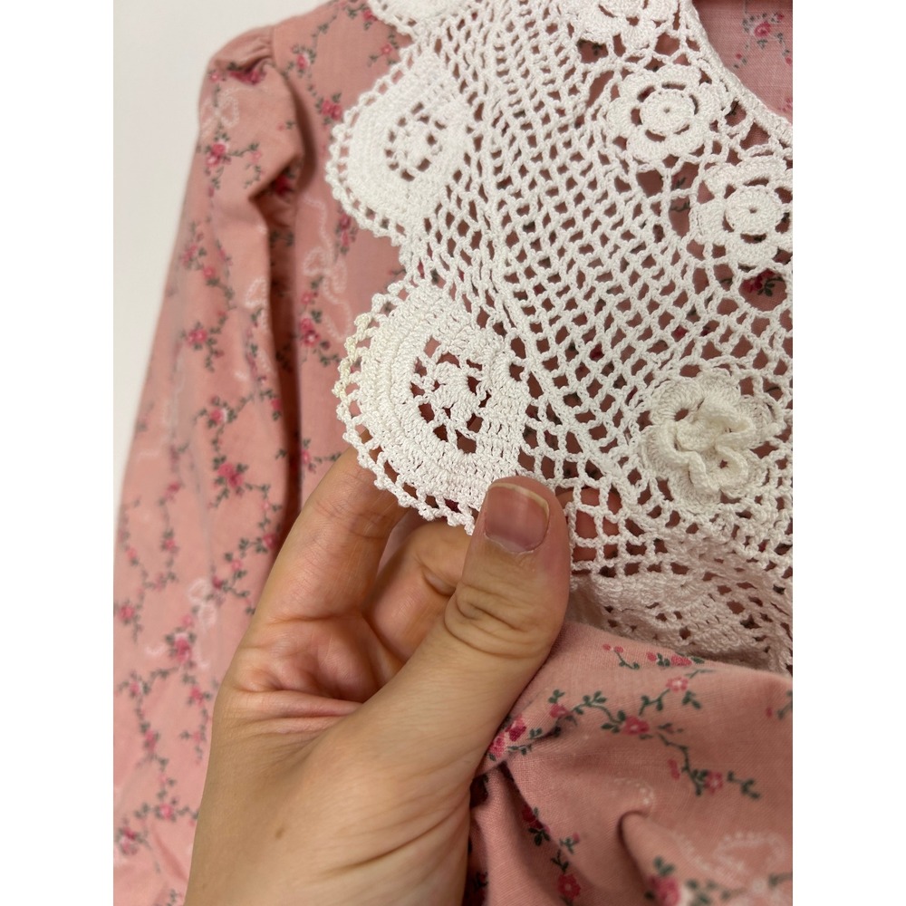 Handmade Prairie Dress bonnet Pink Floral Lace costume coquette cottage pioneer - Picture 14 of 15